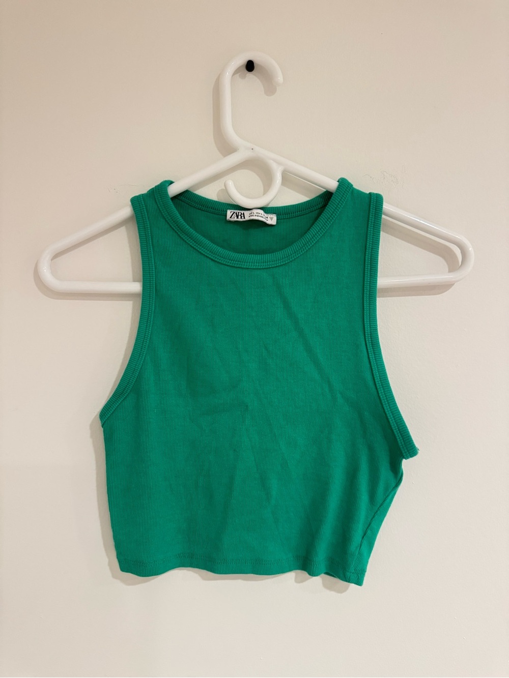 ZARA Green Ribbed Crop Tank